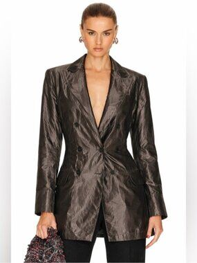 JEAN PAUL GAULTIER Femme metallic double breast sinch waist blazer dress jacket